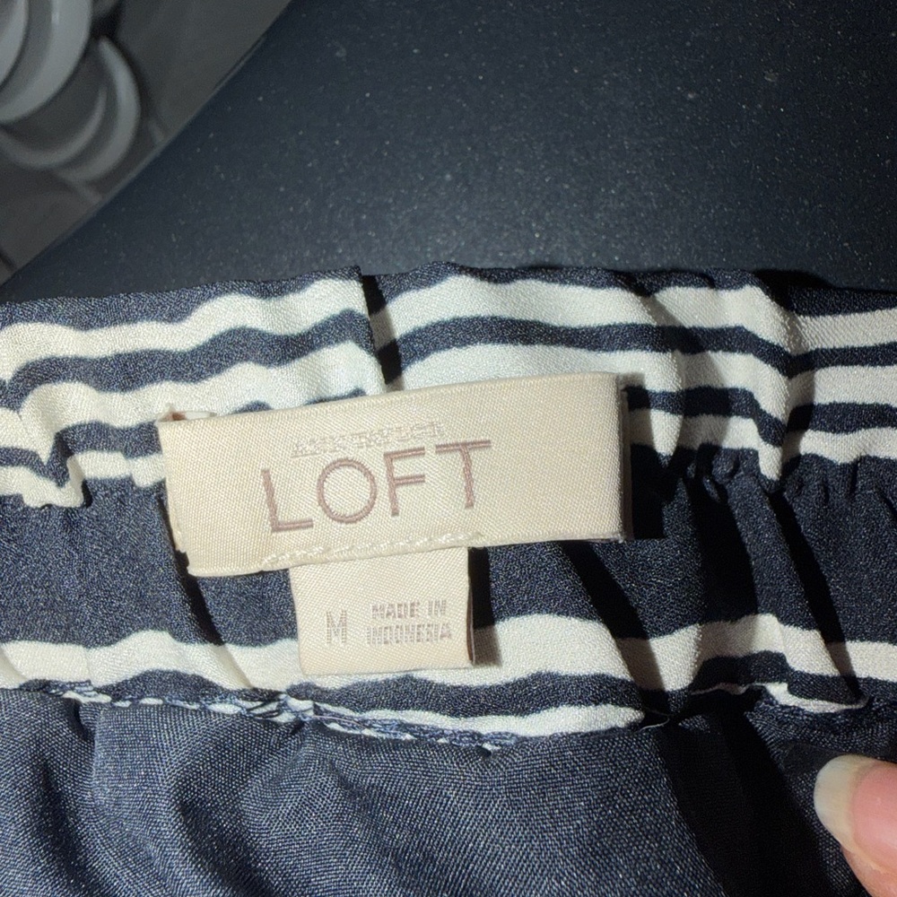 LOFT Navy and Cream Striped Skirt